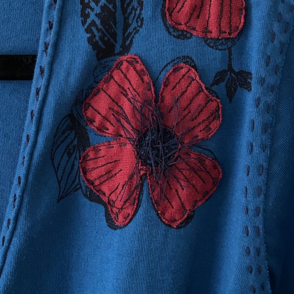 Anthropologie Project Alabama Green T Cotton Blue Floral Handmade Wrap Top - Picture 9 of 16